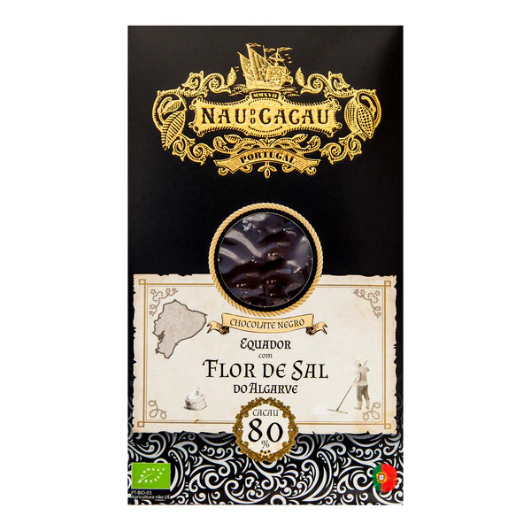 Ecuador Organic Dark Chocolate Tablet with Flor de Sal do Algarve Nau do Cacau 80g